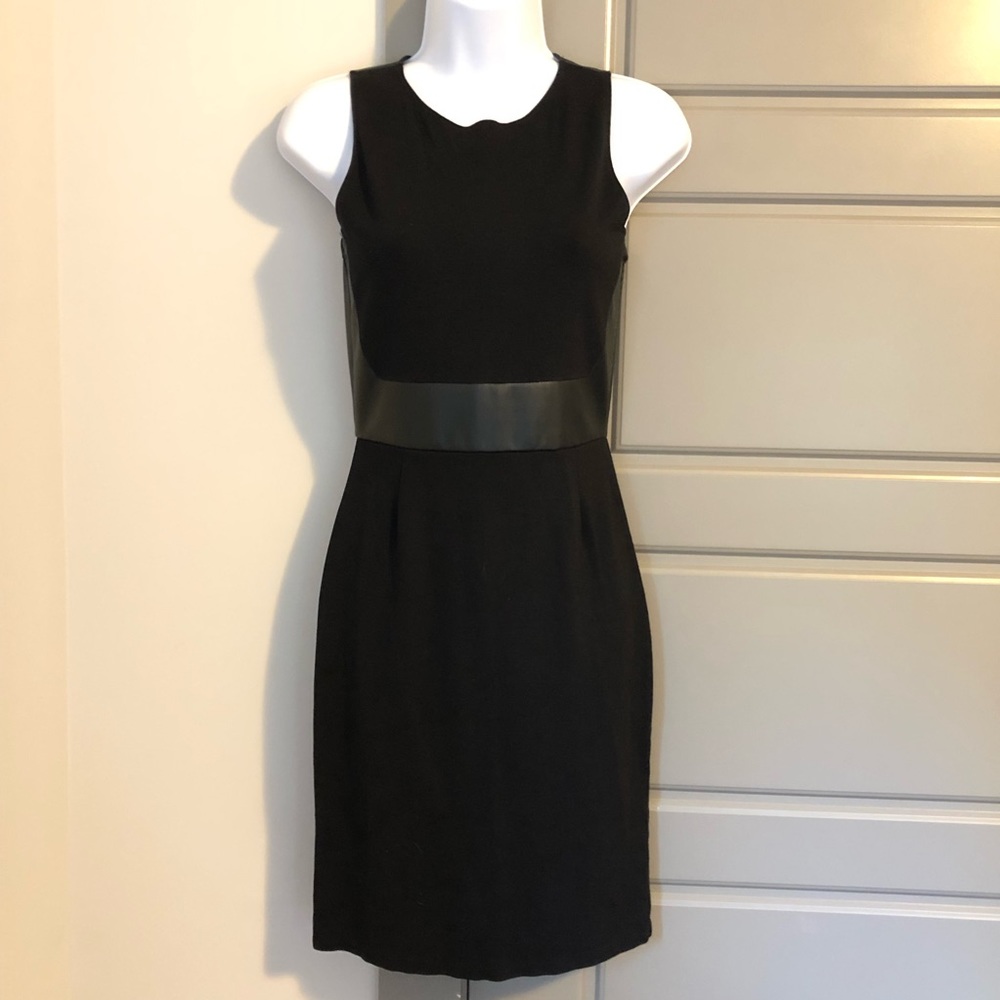 Saks Black Sheath Dress w/ Leather Detail - Small
